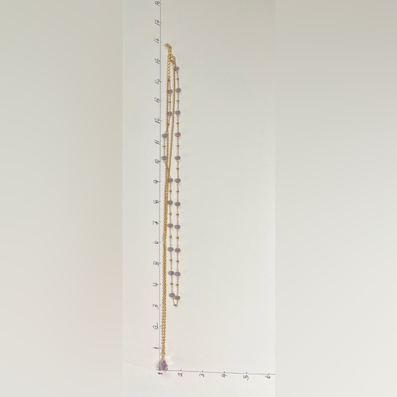 Lila & Gold Elegant Teardrop Pendant Layered Necklace, Flirty Delicate Necklace - Picture 8 of 11